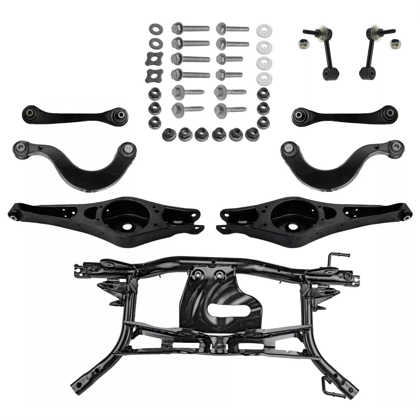 Draagarm set draagarmen + Asdrager achterzijde 10-delig VW Golf V VI, Touran, EOS, Jetta III, Scirocco, Audi A3 8P, Skoda Octavia, Caddy NIEUW