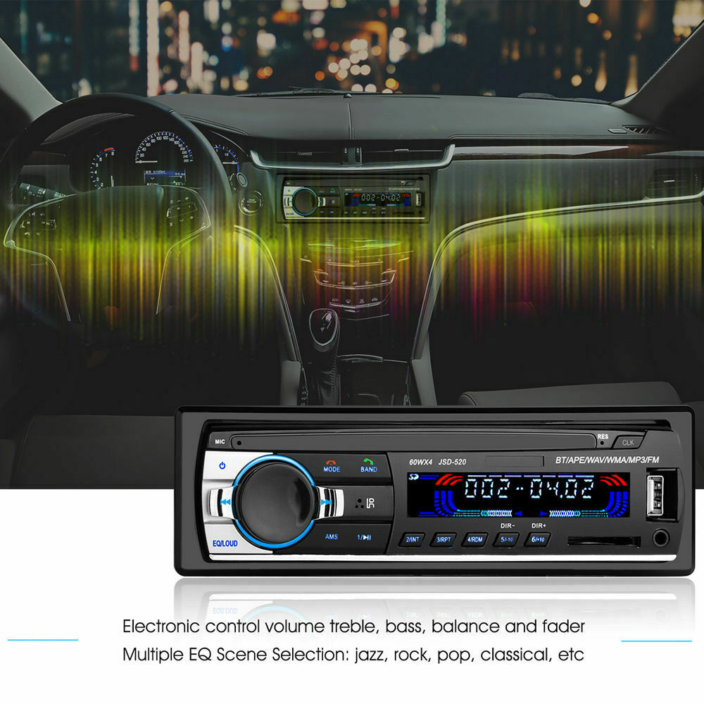 AUTORADIO BLUETOOTH USB SD AUX MP3 4x60W 1DIN ZONDER CD NIEUW
