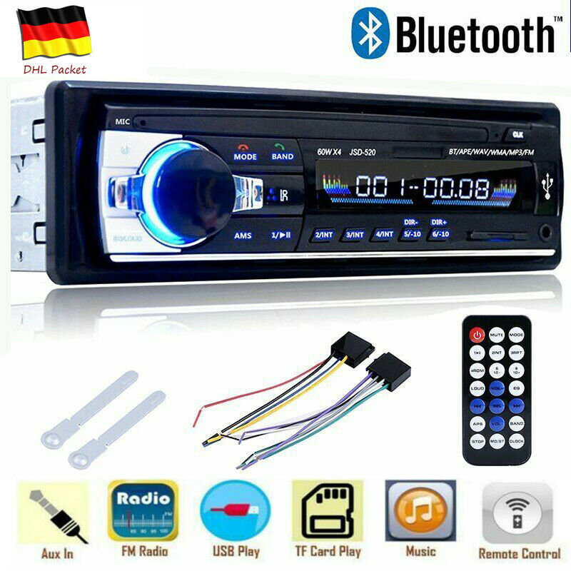AUTORADIO BLUETOOTH USB SD AUX MP3 4x60W 1DIN ZONDER CD NIEUW
