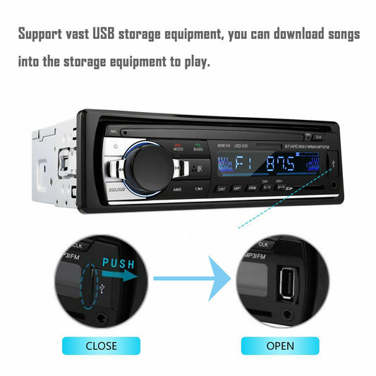 AUTORADIO BLUETOOTH USB SD AUX MP3 4x60W 1DIN ZONDER CD NIEUW