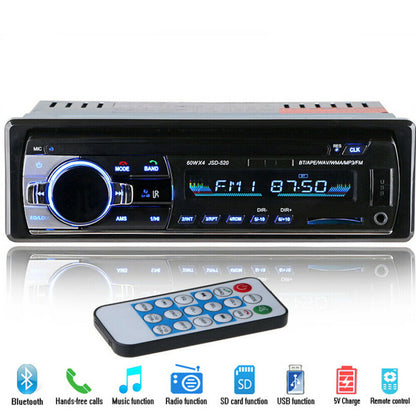 AUTORADIO BLUETOOTH USB SD AUX MP3 4x60W 1DIN ZONDER CD NIEUW