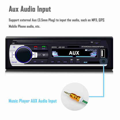 AUTORADIO BLUETOOTH USB SD AUX MP3 4x60W 1DIN ZONDER CD NIEUW